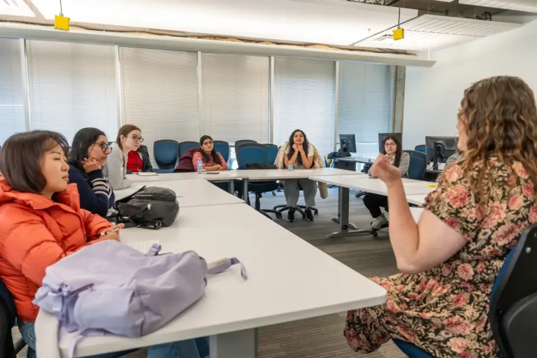 Students and faculty in a roundtable discussion at Dalhousie University